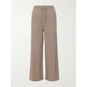 Varley Simeon Ribbed-knit Wide-leg Pants Mushroom - S